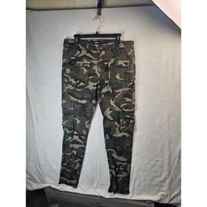 Fashion Nova Men Camo Cargo Pants Green Brown Woodland Camouflage Size 34 Ankle